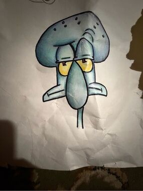 Hand-Drawn Blue Cartoon Squid Art Print - Home Art & many more upon request JAX